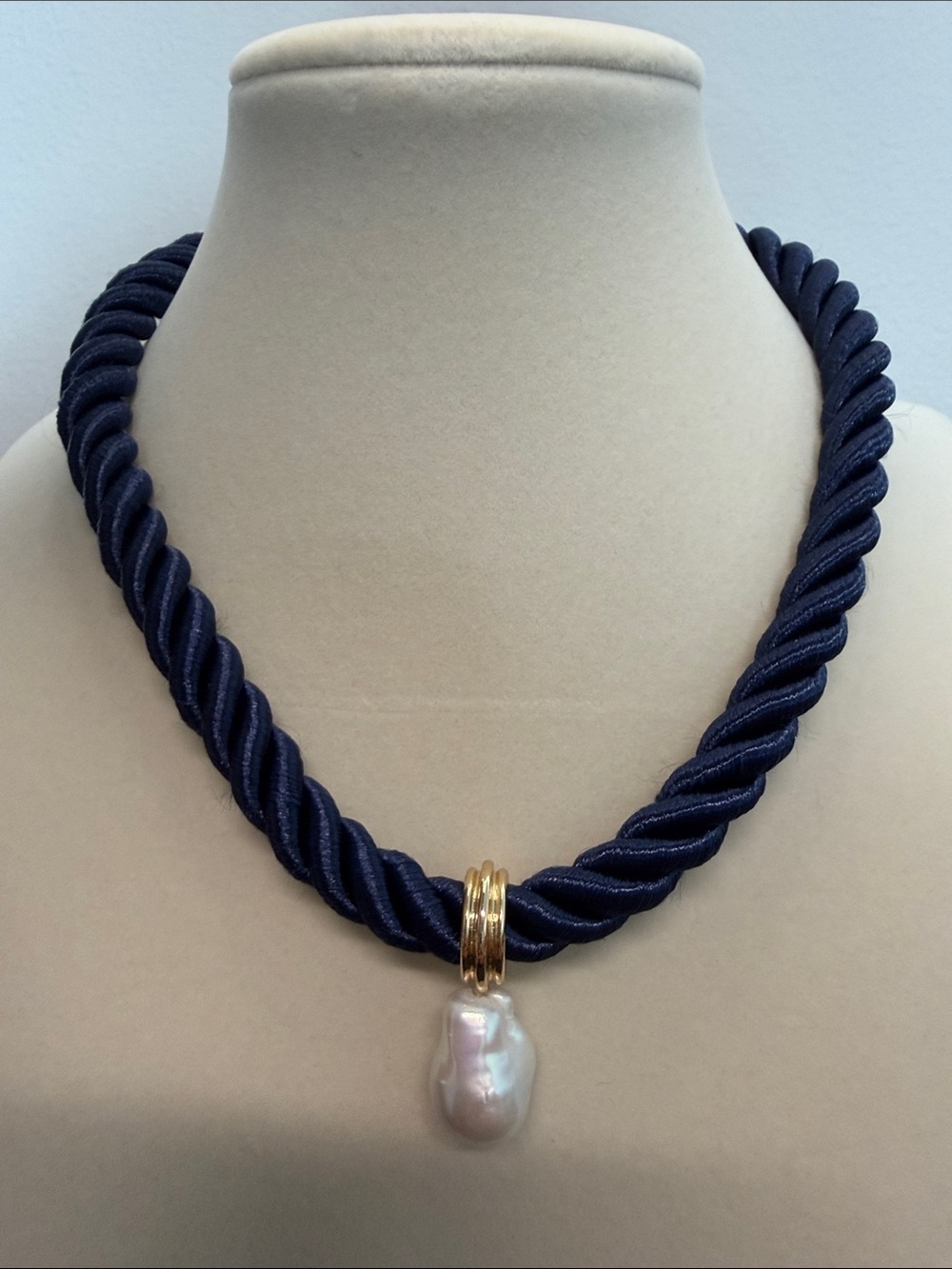 Piper K | Navy Blue Corded Freshwater Pearl Pendant Necklace